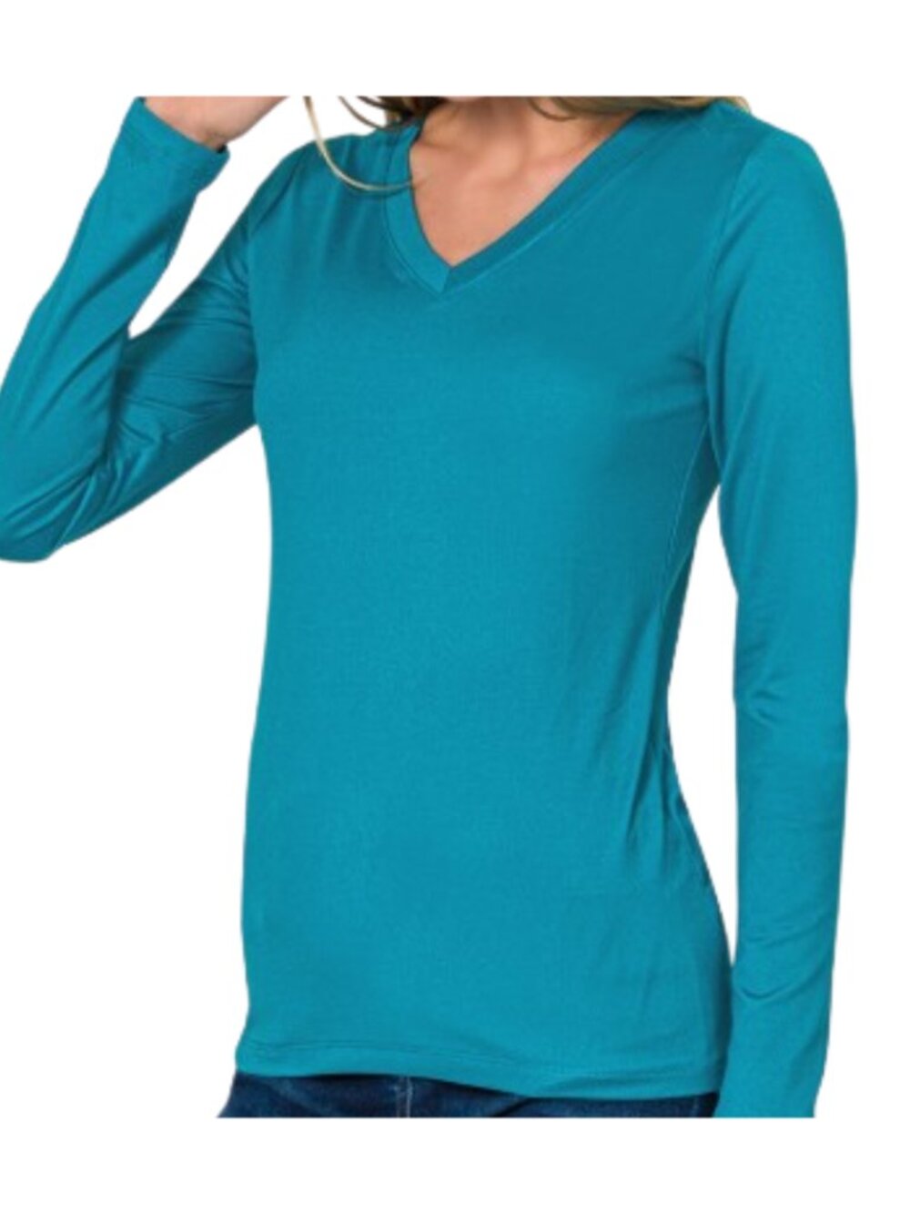 Brushed DTY Microfiber Long Sleeve V‑Neck Tee – Buttery Soft Warm Stretch